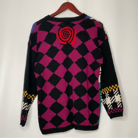 Christina Vintage Multi-Color Unique Designs Diamond Pattern Back Knit Sweater S - Picture 12 of 15